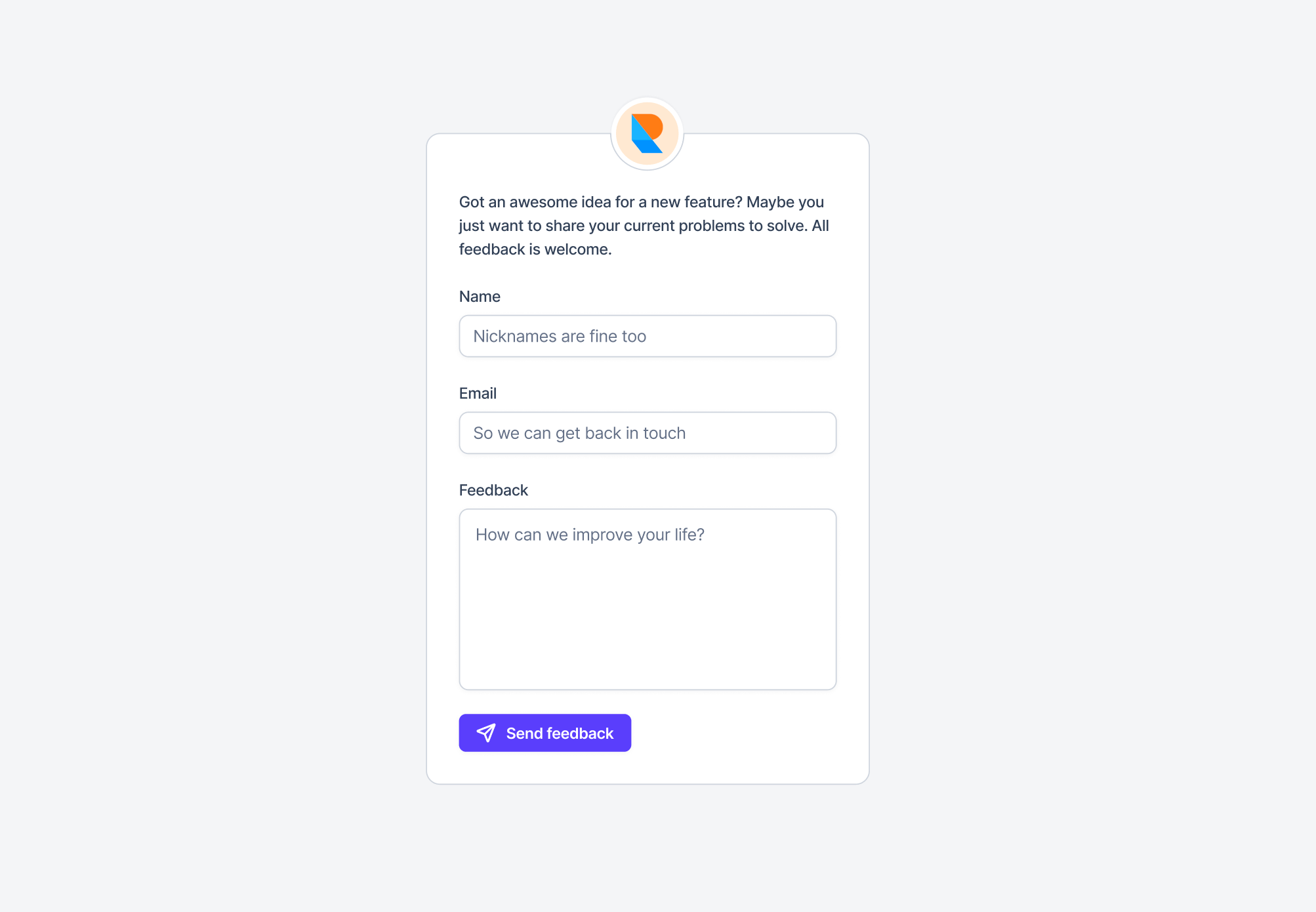 An example of a customer feedback form