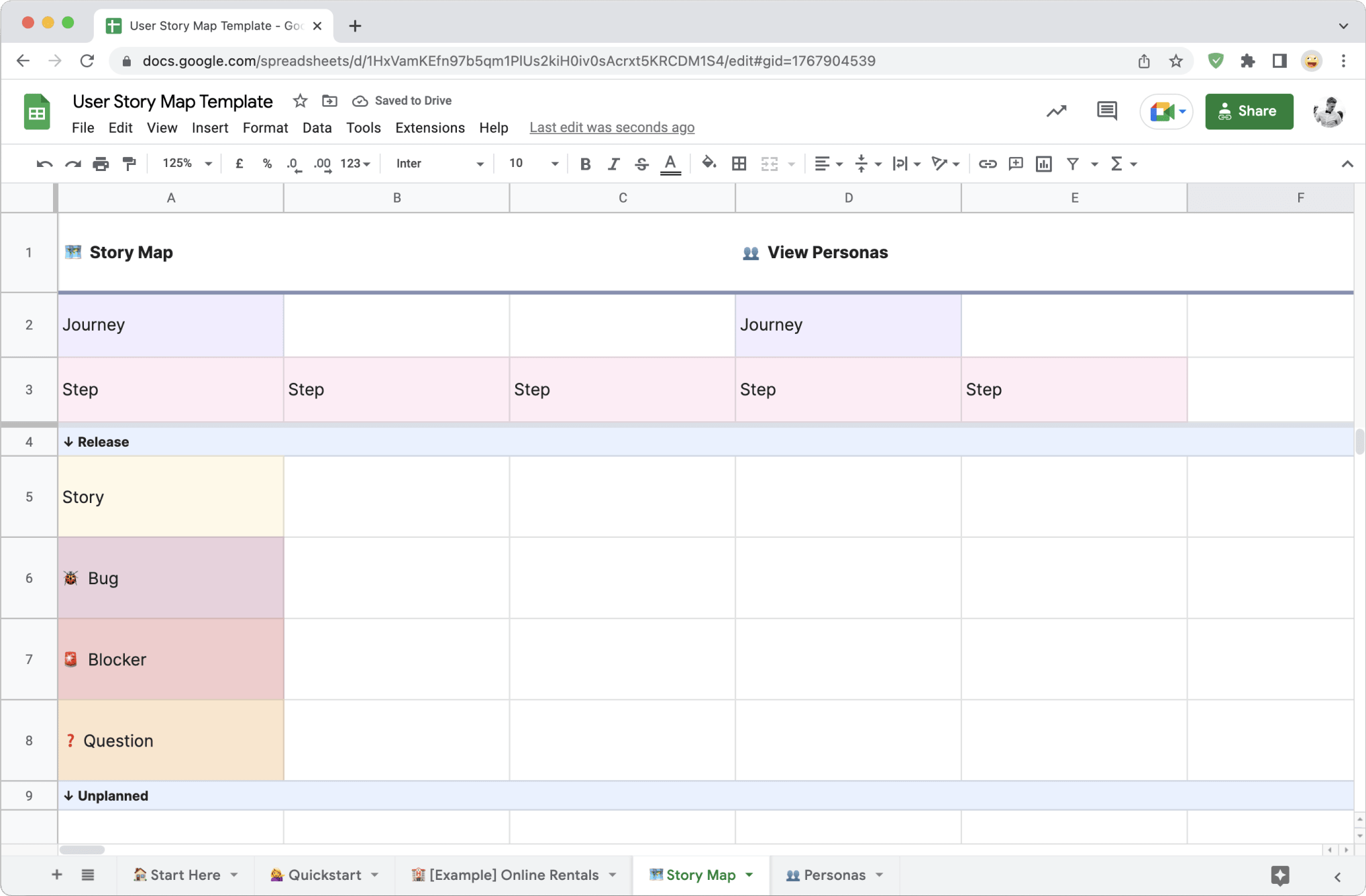 Different card types in the xlsx story mapping template