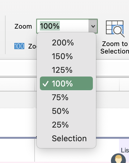 Change the zoom in Excel